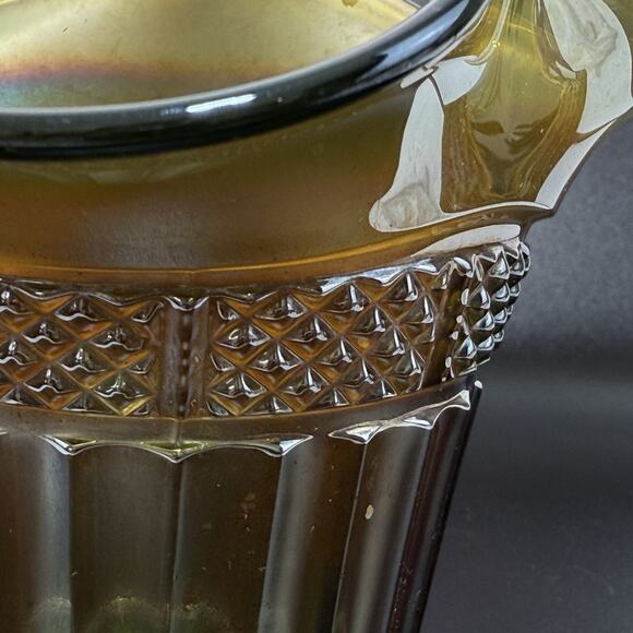 Vintage Northwood Carnival Glass Vase Ruffle Hat Green Iridescent 3.75" Tall - Picture 11 of 15